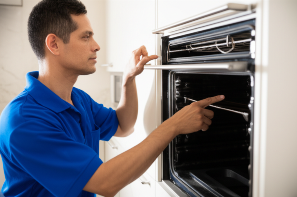 Expert repairing wall oven heating elements